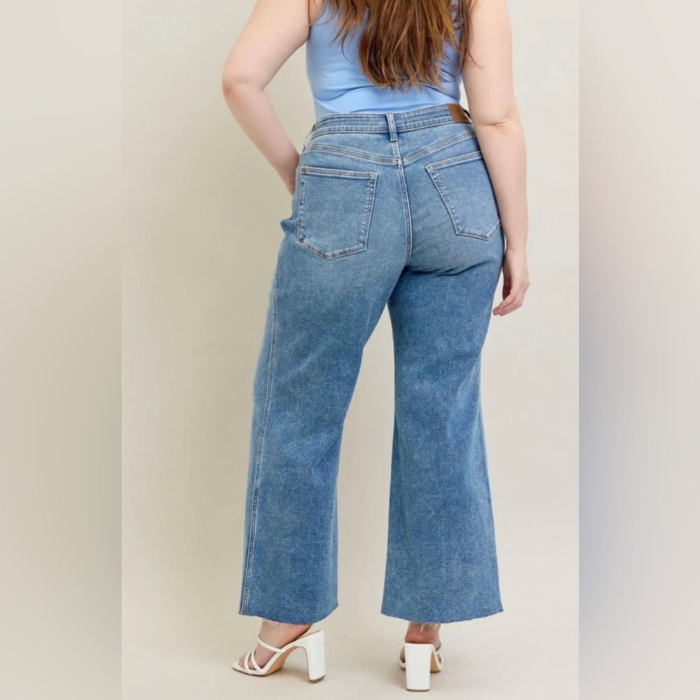 Judy Blue Indigo Rush High Rise Wide Leg Distressed Jeans Size 16W - Picture 2 of 16